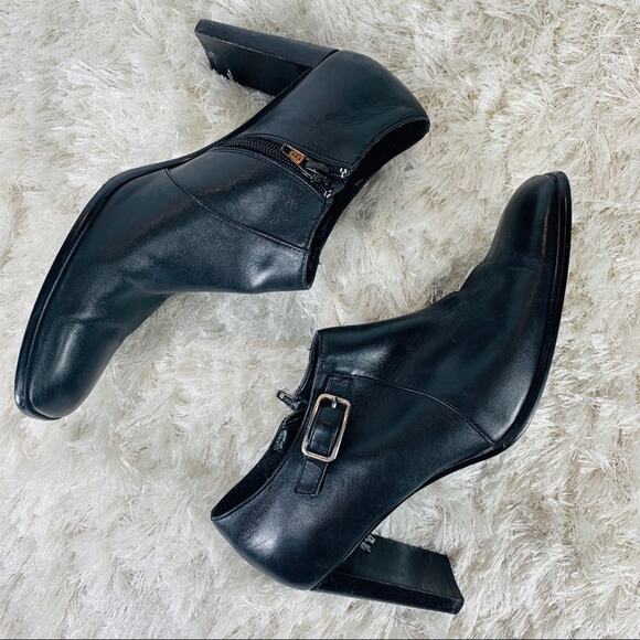 90s Black Square Toe Bootie Sz 8 Apostrophe Brand - Picture 1 of 10
